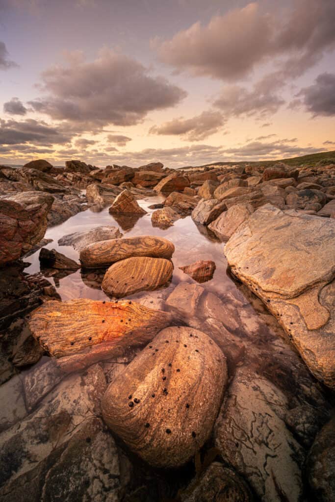 A photo of Kilcarnup rocks at sunset