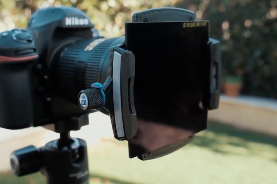 A Neutral Density filter mounted to a Nikon camera