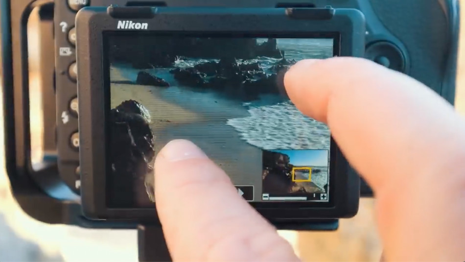 Using the touch screen on the Nikon D850 to zooming on live view to check the focus