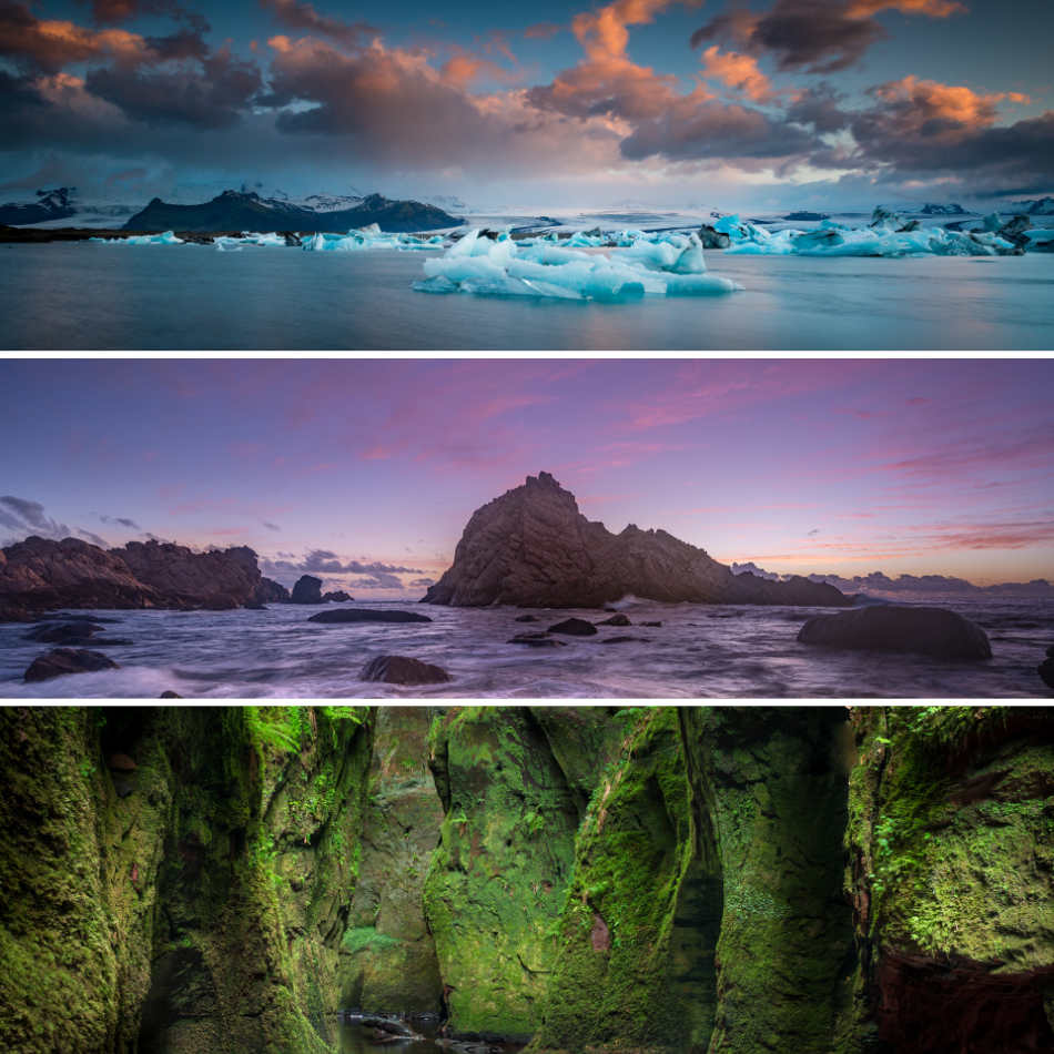 Each of these landscape images have a dominant color that contributes to the feeling of the photo